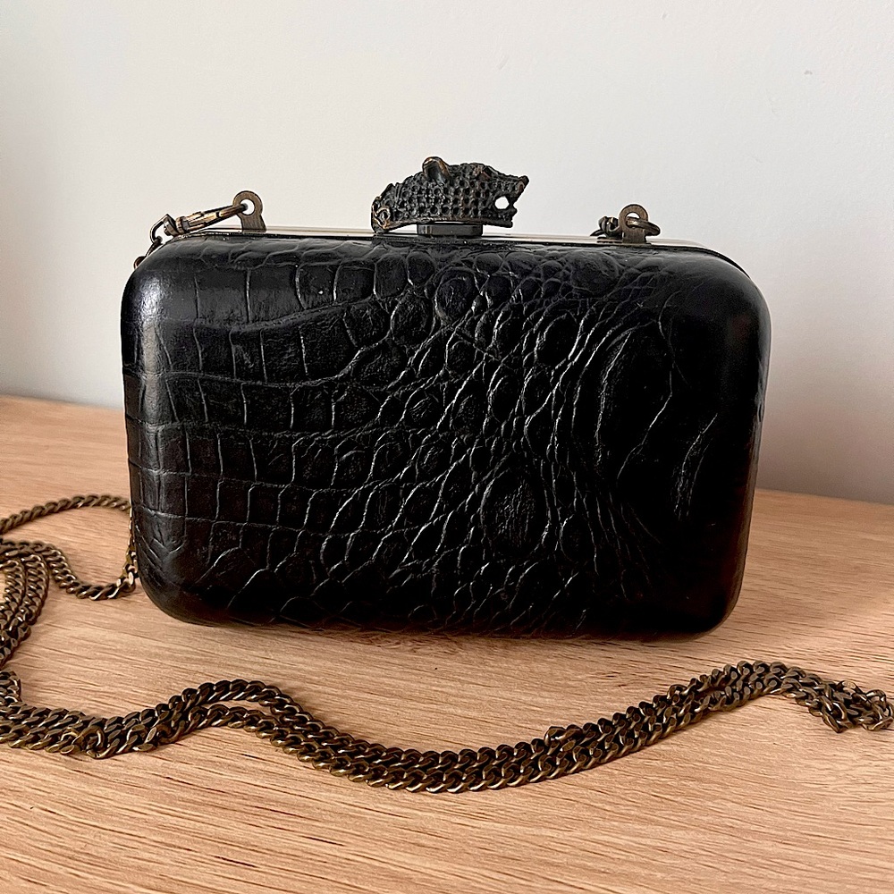 House of Harlow 1960 snakeskin hardshell clutch bag with removable chain